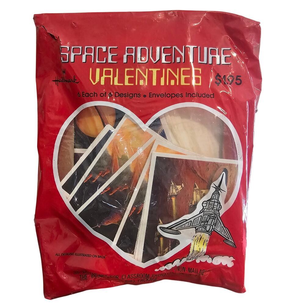 Vintage Hallmark Space Adventure Valentines Astronaut Rocket Ship Space Ephemera
